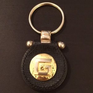 GIVENCHY Black pebbled leather key chain/Bag charm